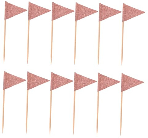 Alipis 12pcs Triangle Cake Toppers Gold Toothpick Flags for Cheese and Fruit Party Decorative Toothpick Flag Picks for Birthday Weddings