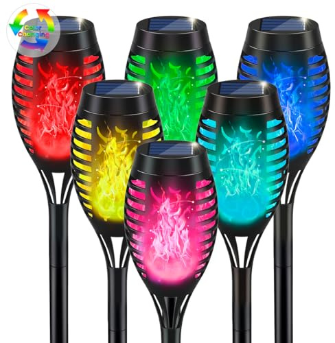 IkeeRuic Christmas Decorations Outdoor, Multicolor Solar Christmas Lights Outdoor with Flickering Flame, Solar Torch Light for Xmas Decor, Solar Powered Outside Lighting Waterproof for Yard Pathway