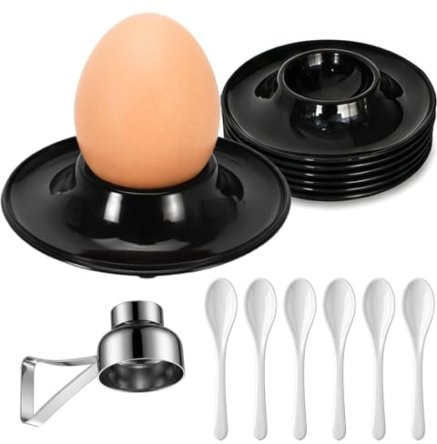 Alyxen 6 Pezzi Porta Uova alla Coque,6 Cucchiaio,1 Taglia Guscio Sgusciatore,Uovo Tazze Titolari, Portauovo per Uova Sode O alla Coque,per Colazione, Famiglia E Ristorante