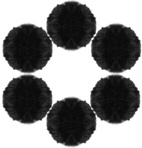 6 Piezas Pompones, 7cm PompóN de Piel SintéTica, Redondo Pompone de Colores, Esponjoso Pompomes Decorar para Sombreros Llaveros Bufandas árbol de Navidad DIY Pompome Accesorios 3 Color (Negro)