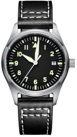 ADDIESDIVE Aviateur Pro Diver Montre Automatique Homme Mouvement NH35/8215，Bracelet Cuir 20 mm, Cadran pointeur 200 m