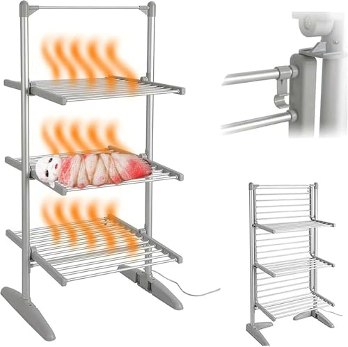 Tendedero eléctrico plegable con calefacción, tendedero eléctrico, estantes secos para calefacción del hogar, plegable, de pie, ahorro de energía y fácil almacenamiento