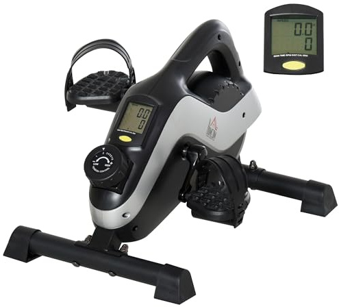 HOMCOM Mini Heimtrainer mit LCD-Display für Senioren Heim Schwarz+Silber | Pedaltrainer für Beintraining, Pedal-Trainer, Befestigungsgurt, Anti-rutschmatte, Beintrainer, Zuhause, Büro