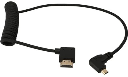 HangTon Cavo Micro HDMI a 90 gradi 4K 8K per Lumix S9, Sony A7R V ZV-E10, Canon R6 R5, ATOMOS Ninja V Ultra Shinobi Monitor, ad alta velocità, flessibile, nero, spirale 50 cm