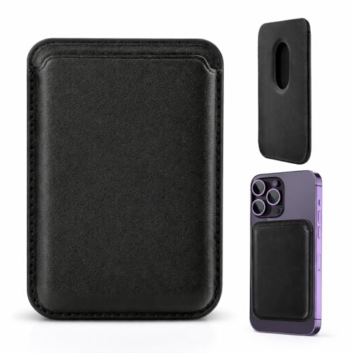 Lunpoem Magnetic Wallet for Phone Case Slim, Black PU Card Holder for Smartphones Compatible with Devices, Minimalist Wallet for Carrying Credit
