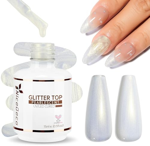 Nicedeco No Wipe Top Coat Semipermanentes Pearl Effect, 15ml Capa Superior Brillo de Concha Nacarada Sparkle Sparky Gel de Uñas Brillante UV LED Soak-Off Manicura Pedicura Home Salon DIY - 012