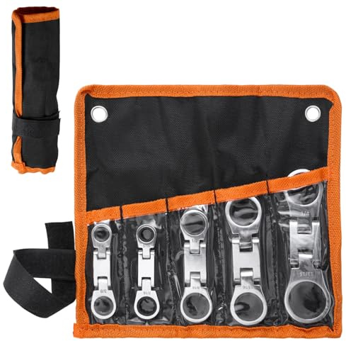 SPEEDWOX 5-teiliger Kurzschlüsselsatz SAE 1/4-Zoll-13/16 Zoll Flexkopf Ratsche Doppelsteckschlüssel mit 72-Zahn-Ratsche CR-V-Stahlkonstruktion für enge Räume & Autoreparatur