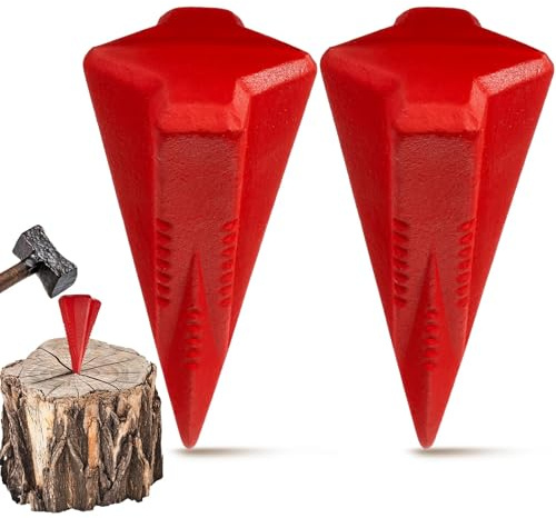 Otoolling 2 Pcs 4 Lbs Wood Splitting Wedges Manual Log Splitter Wedge 4-Direction Diamond Design Forged Steel Tool for Easy Wood Splitting Splits Firewood into 4 Pieces Less Effort (Red)