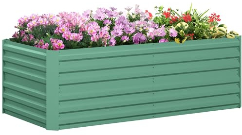 Outsunny Raised Beds for Garden, 180 x 90 x 59 cm, Light Green | Galvanised Steel, Outdoor Planters, Multi-Reinforced Rods, for Vegetables, Plants, Flowers and Herbs