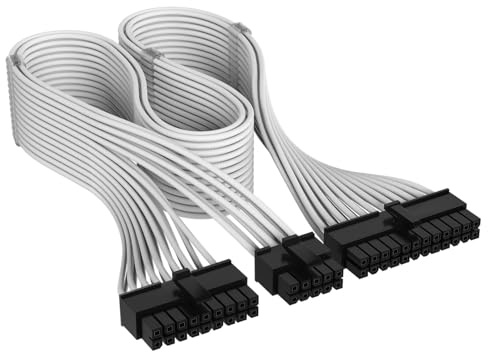 Corsair Câble à 24 Broches ATX à Gaine Individuelle Carte Mère Type 4 Elite Premium – 610 mm, Peignes à Câble Profil Bas, Conception Paracord à Maille Triple Couche – Blanc