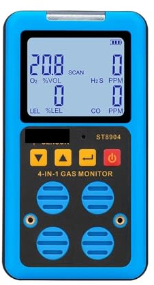 Detector de Gas, Detector de Gas Multifuncional Profesional, oxígeno, O2, sulfuro hidrógeno, H2S, monóxido Carbono, CO, Combustible, medidor LEL para el Trabajo, el hogar