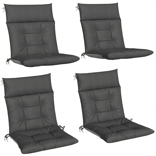 Outsunny Garden Chair Cushions Waterproof Set of 4 112x53cm Dark Grey | Recliner Cushions with Ties, Non-Slip Rocking Chair Seat Pads, Replacement Cushions for Outdoor Furniture