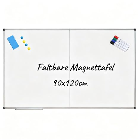 XIWODE Magnetisches Whiteboard 120x90 Faltbar - Klappbares Große Magnettafel zum Aufhängen, Silberner Aluminiumrahmen, Abwischbare Magnetwand für Büro, Homeoffice