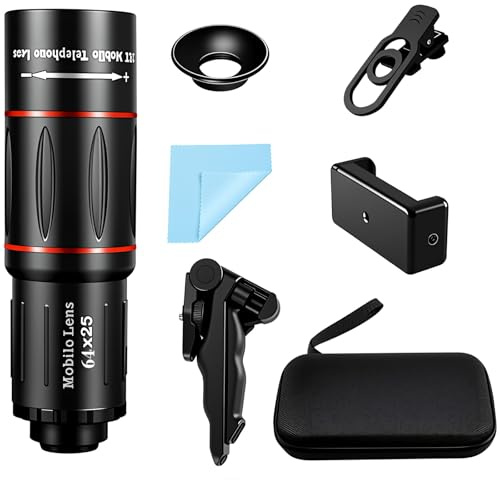 64X HD Telephoto Lens for iPhone & Android Phones, Universal Clip-on Design, Eyepiece & Carrying Case Included - Perfect for Wildlife Watching, Sports Shooting & Travel Photography