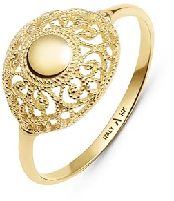 Amberta 14K Goldring Damen Echtgold 585 Hergestellt in Italien | Vintage Filigran Goldring | Böhmischer Schmuck Damen Geschenk