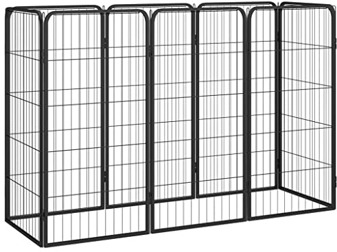Ordellia 8-TLG. Hundelaufstall Schwarz aus pulverbeschichtetem Stahl, 150 x 50 x 100 cm, flexibel als Hundezwinger, Hundeauslauf, Freilaufgehege, Welpenauslauf, Indoor und Outdoor