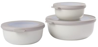 Mepal – Multi Bowl Cirqula 3-Piece Set – Food Storage Container with Lid - Suitable as Airtight Storage Box for Fridge & Freezer, Microwave Container & Servable Dish - 350, 750, 1250ml - Nordic white