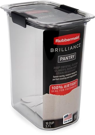 Rubbermaid 1994228 Pantry Airtight Food Storage Container, BPA-Free Plastic, Brilliance, Flour (16 Cup)
