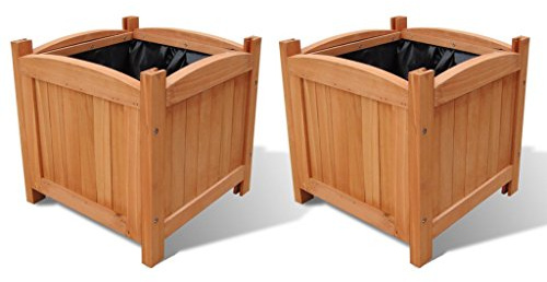 Festnight Pot de Fleur Exterieur Grande Taille Pot de Fleurs de Jardin en Bois 2 bacs Bois Massif
