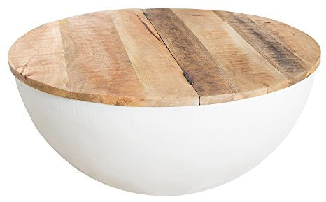 Riess Ambiente Couchtisch Industrial Storage aus Massivholz Bohlen weiß Massivholz mit klappbarer Tischplatte Aufbewahrung Wohnzimmertisch