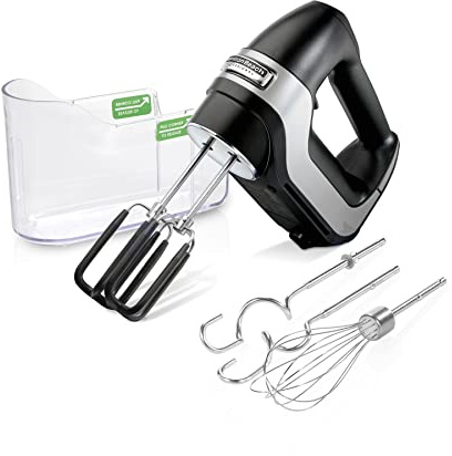Hamilton Beach Professional 7-Speed Digital Electric Hand Mixer with High-Performance DC Motor, Slow Start, Snap-On Storage Case, SoftScrape Beaters, Whisk, Dough Hooks, Matte Black (62655)