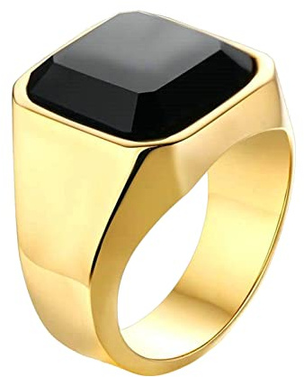 Aeici Bagues Acier Inoxydable Homme,Alliance Gothique Zircone Noire Carrée de 17MM Anneau Argent Or Taille 54-66.5