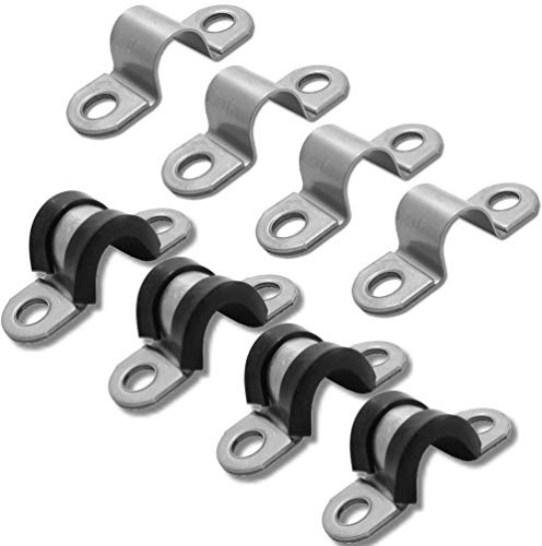 Rohrschelle Edelstahl 16 mm Bügelschelle Doppellasche U Schelle Rohr Halterung (4er Set mit Gummieinlage)