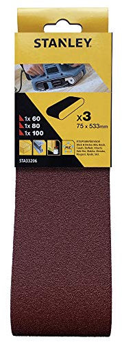 Stanley STA33206 Sanding Belt Set for Belt Sanders (75 x 533 mm, 1 x K60, 1 x K80, 1 x K100, Suitable for Black+Decker BD75, BD75E, KA75E, KA88)