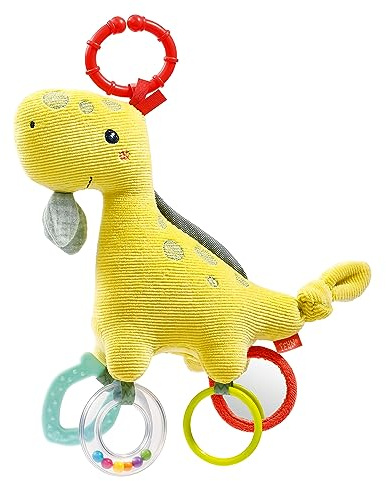 Fehn Activité Jouet Dino - Jouet de motricité avec anneau de fixation - Animal de jeu avec éléments de préhension à saisir et à découvrir - Doudou pour bébés et jeunes enfants à partir de 0+ mois