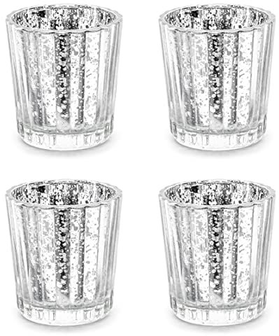 Teelichthalter Glas 5,5x6cm Kerzenhalter Windlicht Kerzenglas Teelichtgläser 4er Set Hochzeit Deko/partydeco.pl Vintage Teelichhalter aus Glas in schick-rustikaler Optik 4 Stück