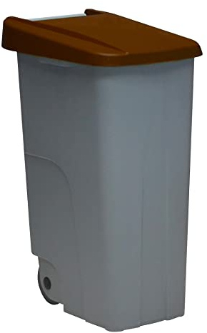 Contenedor de Residuos Reciclo 85L Marrón con Tapa Cerrada y Ruedas Grandes – Plástico Resistente, Encajable y Ergonómico, Ideal para Residuos Orgánicos | Denox