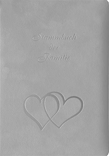 Stammbuch Gries, grau, hochwertiges Velours, Herzen verschlungen, Silberprägung, Stammbuchformat
