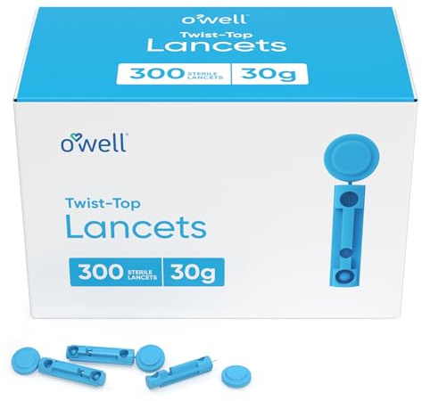 OWELL Twist Top Lancets, Sterile Lancets for Diabetes Testing, Lancets for Diabetic & Blood Sugar Test, Thin Lancet for Regular Skin, 30 Gauge, 300 Count