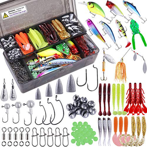 PLUSINNO Kunstköder Set 189 Stück Angelkoffer mit zubehör Spinnköder Angelköder Set für Raubfischen Hecht Zander,mit VIB/Wobbler/Haken/Wirbel/Sinker/Bleistift/Gummiwürmer/Vorfach usw.
