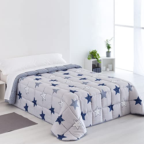 Barceló Hogar - Edredon Estampado Reversible Star, Color Único, Cama 90 cm, Medida 180x270 cm, Esquinas Redondas, Edredón Juvenil