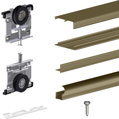 Kit SLID'UP 230 aluminium anodisé bronze pour 2 portes de placard coulissantes 19 mm - rail 1,8 m - 70 kg