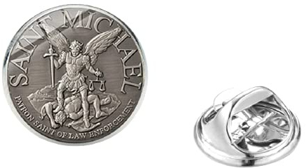 LINWEN St. Michael Schutzengel Brosche Amulett Silber Glaskuppel Edelstahl Reversnadeln