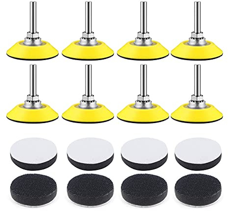 Yuhtech Polierpad Adapter, 8 Pcs 50mm 2 Zoll Schleifpads Backer Plate 1/4 Zoll Schaft Schleifscheibe mit 8 pcs Sponge Cushions