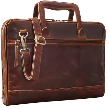 STILORD Pierce Laptoptasche mit Griff Leder Aktentasche 15 Zoll Vintage Dokumententasche A4 Business Bürotasche mit Schultergurt und Handschlaufe Farbe:porto - cognac
