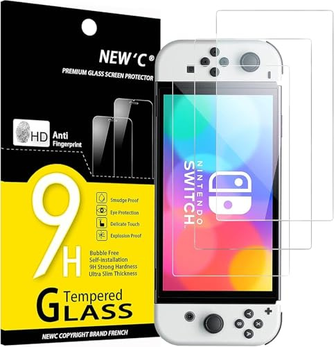NEW'C 3 Pack, skärmskydd i glas för Nintendo Switch (modèle OLED), bubbelfri, 9H hårdhet, 0,33 mm ultratransparent, ultrabeständigt härdat glas