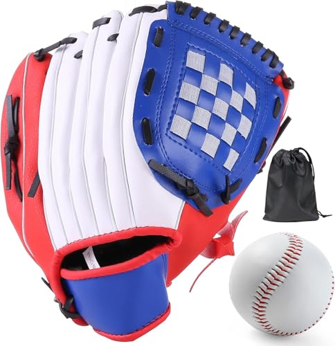 LeapBeast Baseball Handschuhe, Softball Handschuhe mit 1 Ball, Baseball Training Wettbewerb Handschuh Verdicken Dauerhaft Softballhandschuhe für Kinder Erwachsene (Weiß-Blau, 11,5 Zoll)