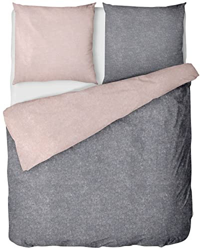 LINKHOFF Biber Bettwäsche 135x200cm 2tlg - Bettwäsche-Set Rosa Anthrazit Unifarben - Winterbettwäsche 100% Baumwolle - Kissenbezug 80x80 + Bettbezug 135x200 Altrosa