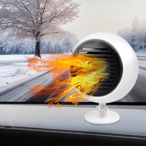 Riloer 12V 120W tragbarer Auto-Heizlüfter, elektrischer Kühllüfter, Scheibenentfroster, Windschutzscheibenentfroster, 360 ° drehbar