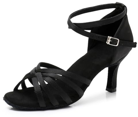 MSMAX Women Black Latin Dancing Shoes High Heel Character Ballroom Dance Shoe for Women 7.5 M US Women
