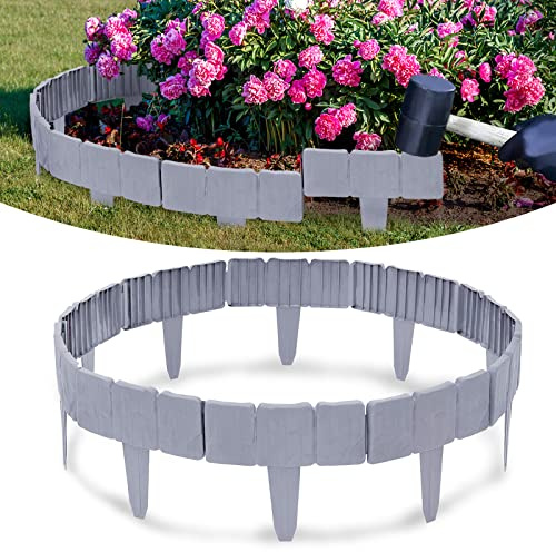 ACXIN Bordo per aiuole in plastica, effetto pietra, 10 m, per aiuole, 1 elemento (lunghezza x altezza): 25 cm x 23 cm, grigio