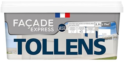 Tollens - Peinture Façade Acrylique - Pour Murs Extérieurs, Murets, Abris de Jardin - Mat - Blanc - 2,5L = 17m2 3T28868