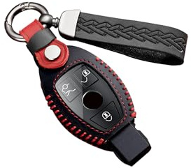 ontto Leder Autoschlüssel Hülle Fernbedienung Cover Passt für Mercedes W211 W204 A B R G Klasse GLK GLA GLC GLR W210 W202 Schlüsseletui Schlüsselanhänger Schutzhülle Schlüsselbox 2/3 Taste-Schwarz