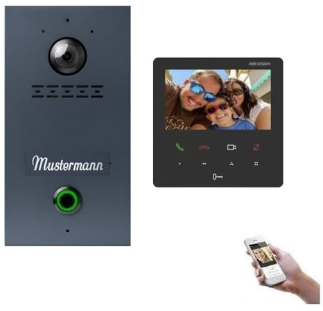 MATHFEL IP Video Türsprechanlage 1-Familienhaus in Anthrazit mit Einer personalisierten Gravur, Unterputz, 4,3'' Zoll Monitor, HD-Kamera 170°, Türöffner, Foto-/Video-Speicher, 1x4,3'' Monitor