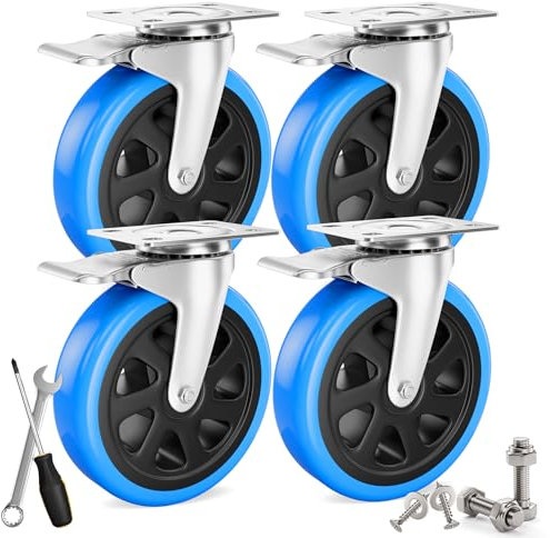 Asibaade 4PCS Schwerlastrollen 125mm inkl. Montagezubehör Transportrollen Lenkrollen mit Bremsem 360° Drehung bis 720KG Tragbarkeit für Möbeltransport & Industrietransport