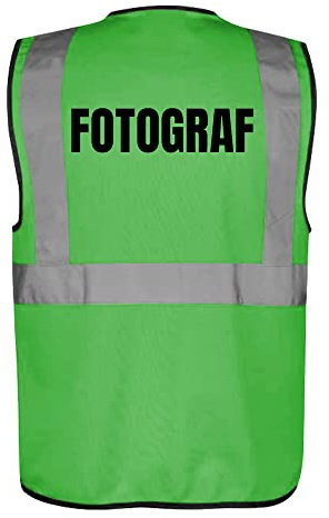 Fassbender-Druck WARNWESTEN - Sicherheitsweste GELB mit Taschen und Reißverschluss nach EN ISO 20471 zertifiziert - Warn Weste für FOTOGRAF - Unisex mit hochwertigem Reflektorstreifen
